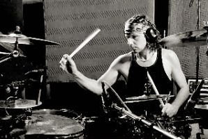 Christoph and his drumsticks in studio