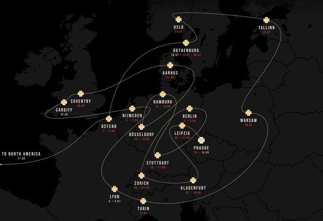 The Europe Stadium tour 2022 map