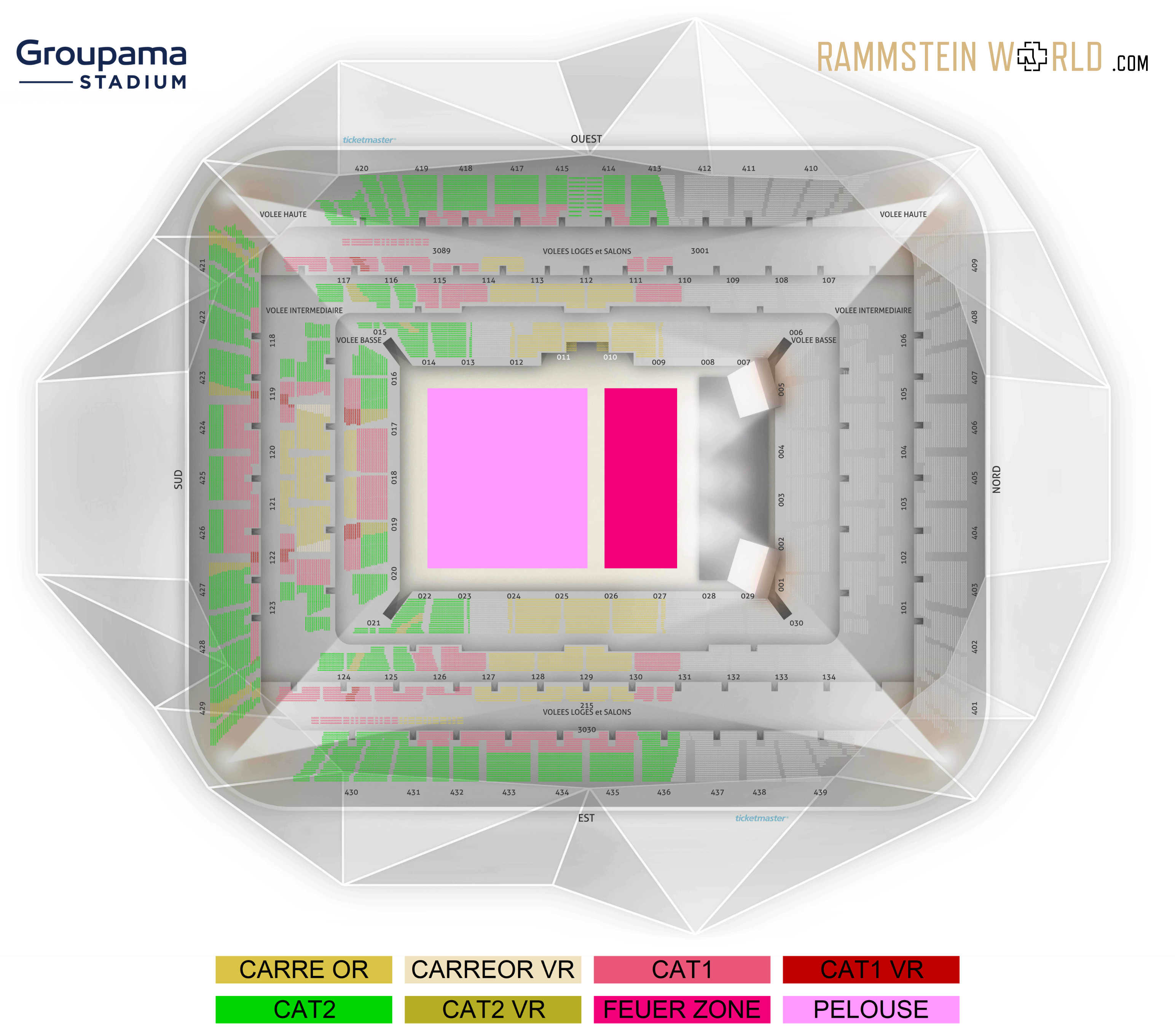 Les catégories du concert de Rammstein au Groupama Stadium de Lyon en 2024