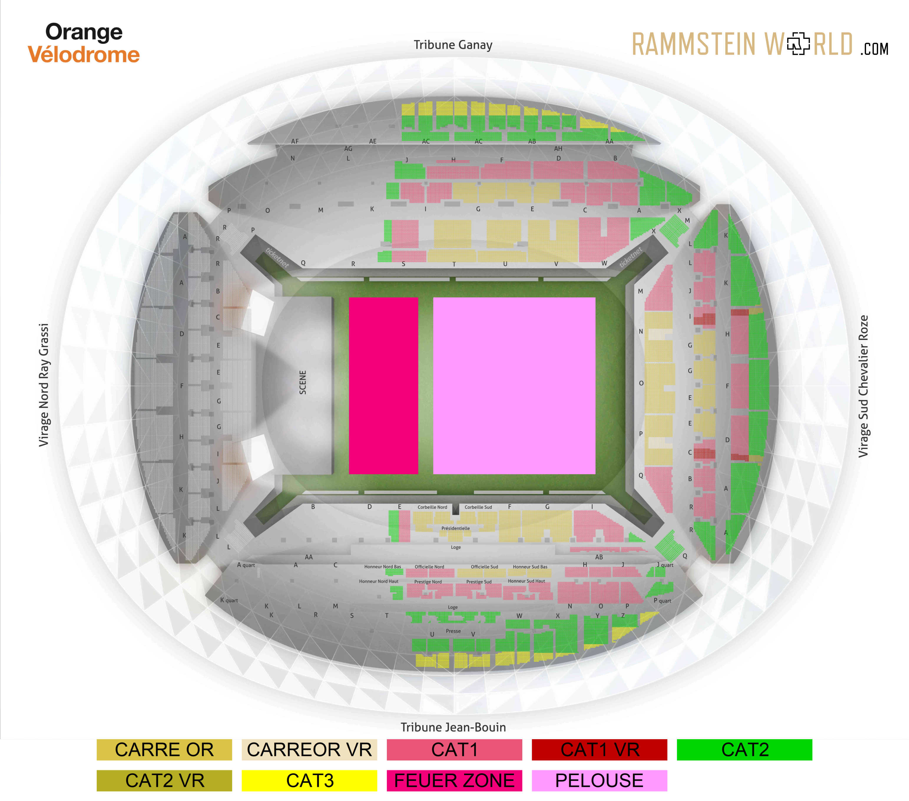 Les catégories du concert de Rammstein à l'Orange Vélodrome de Marseille en 2024